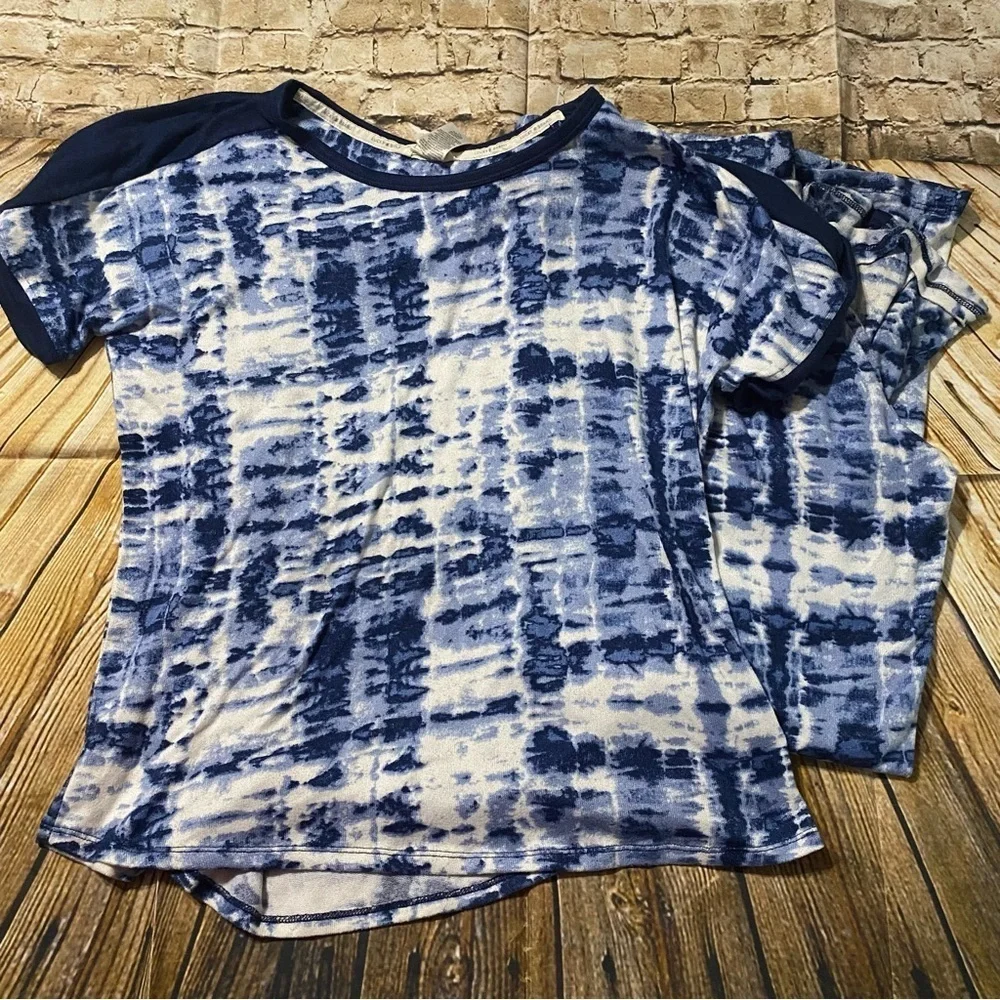 Lucky Brand 2 Piece Soft Blue Tie Dye Pajama Set Short Sleeve Pants